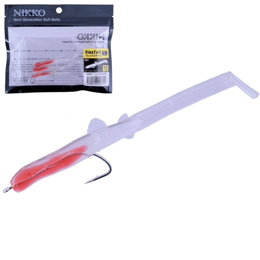 NIKKO-KASEI-SCENTED-SOFT-BAIT-LURE-FLEX-TAIL-8.5cm-GLOW-RED-CLEAR
