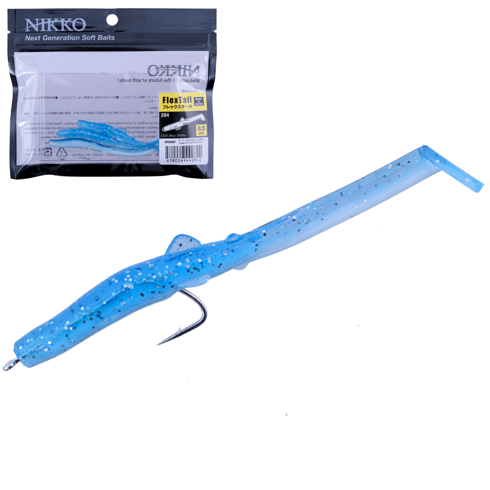 NIKKO-KASEI-SCENTED-SOFT-BAIT-LURE-FLEX-TAIL-8.5cm-blue-white